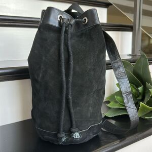 World Market Genuine Suede Leather Bucket Shoulder Bag Drawstring Top Purse